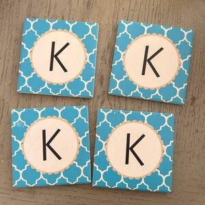 Monogram K Blue Tile Coasters - Set of 4